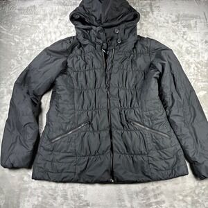Columbia Women Thermal Coil Puffer Jacket Black Hooded Quilted Coat Large